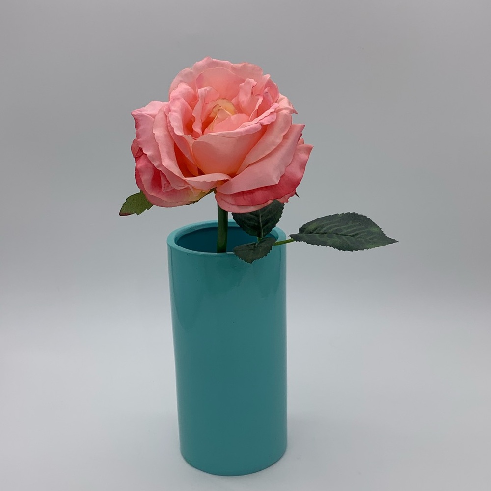 JH Teal Blue Cylinder 7-1/4” Terracotta Flower Vase - Vintage By JOHN HENRY
